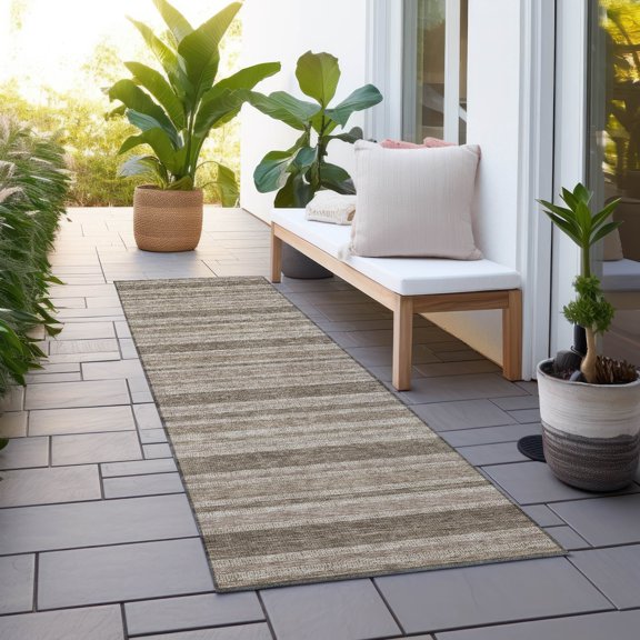 Addison Rugs Chantille Indoor/Outdoor Transitional Stripes Taupe Washable Runner Rug, 2'3" x 7'6"