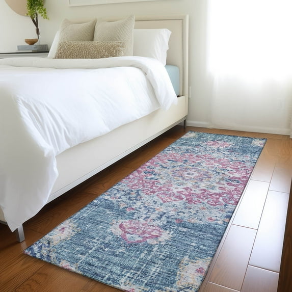 Addison Rugs Chantille Indoor/Outdoor Transitional Geometric, Abstract Blue Washable Runner Rug, 2'3" x 7'6"