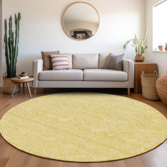Addison Rugs Chantille Indoor/Outdoor Traditional Panel Gold Washable Round Rug, 8' x 8'