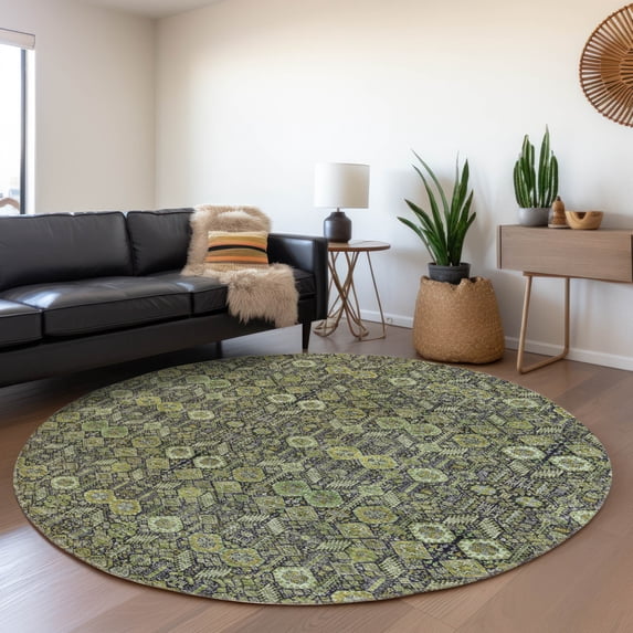 Addison Rugs Chantille Indoor/Outdoor Transitional Bohemian Green Washable Round Rug, 8' x 8'