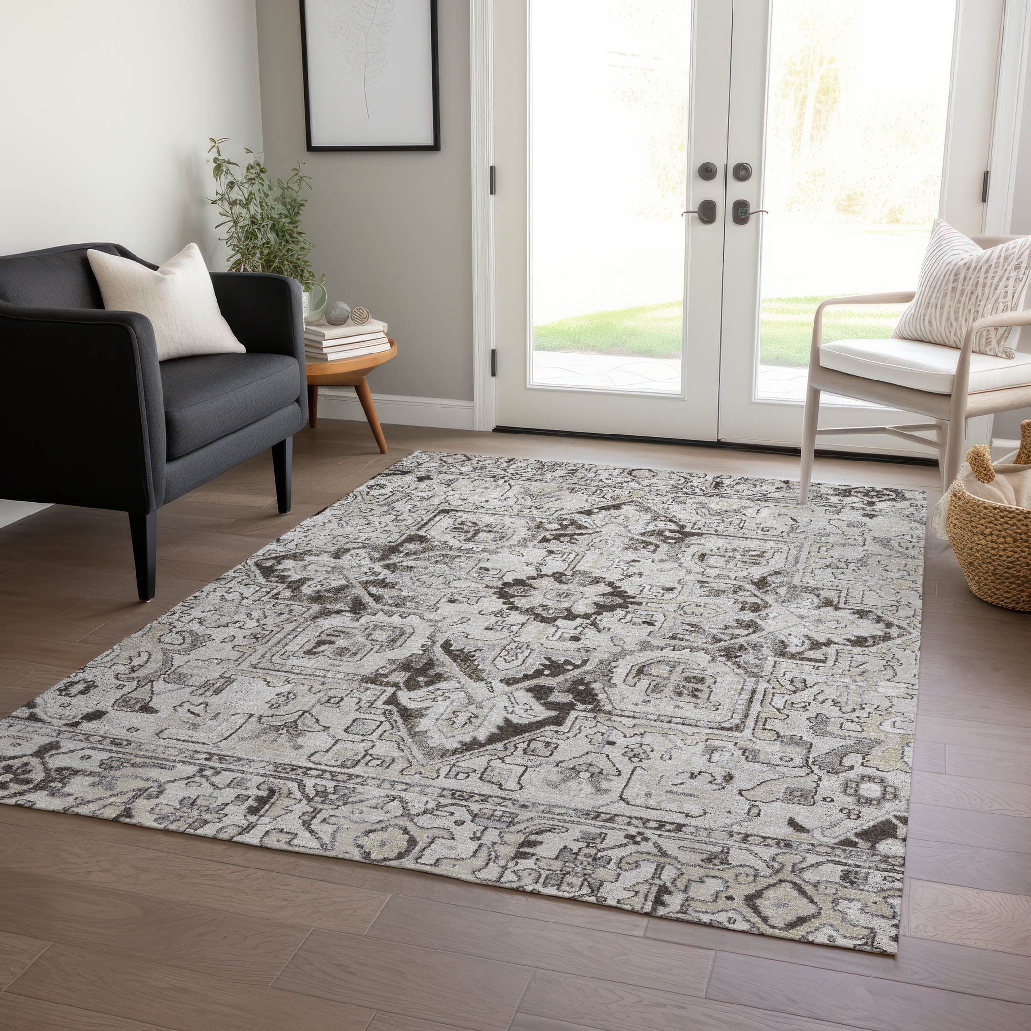 Addison Rugs Chantille Indoor/Outdoor Traditional Oriental Ivory Washable Rectangle Rug, 5' x 7'6"