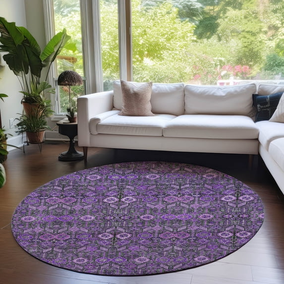 Addison Rugs Chantille Indoor/Outdoor Transitional Bohemian Purple Washable Round Rug, 8' x 8'
