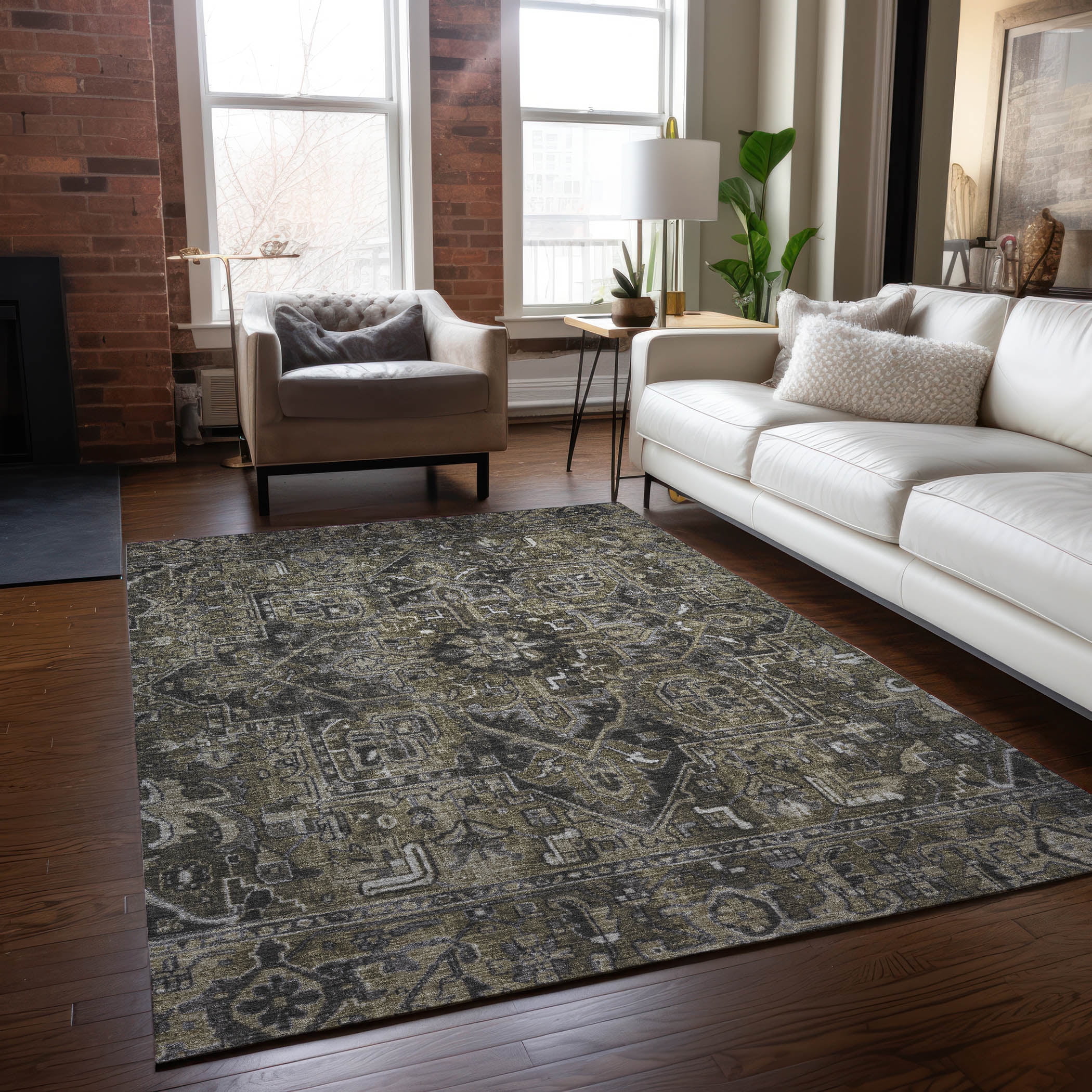 Addison Rugs Chantille Indoor/Outdoor Traditional Oriental Taupe Washable Rectangle Rug, 10' x 14'