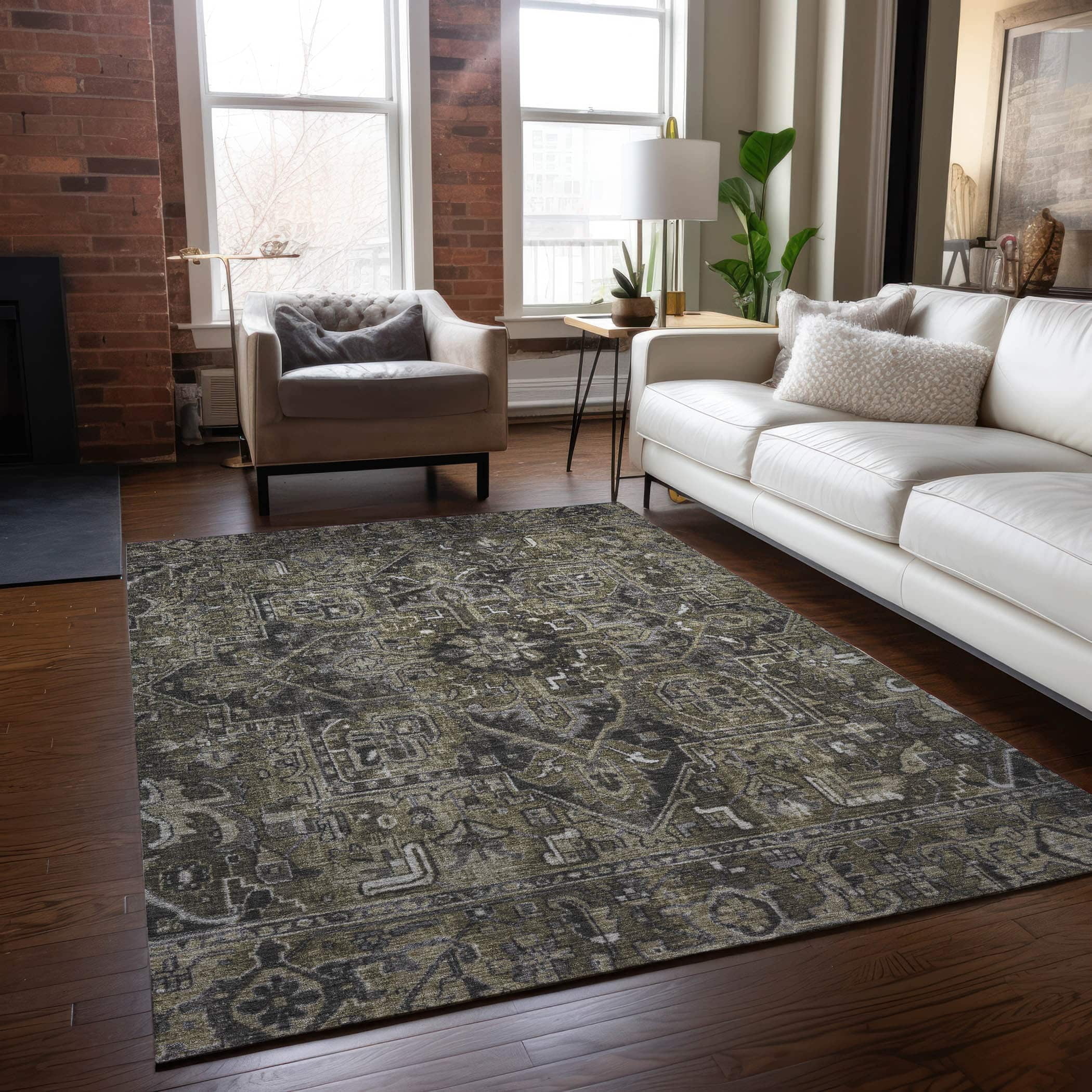 Taupe Synthetic Oriental Washable Non-slip 3' x 5' Area Rug