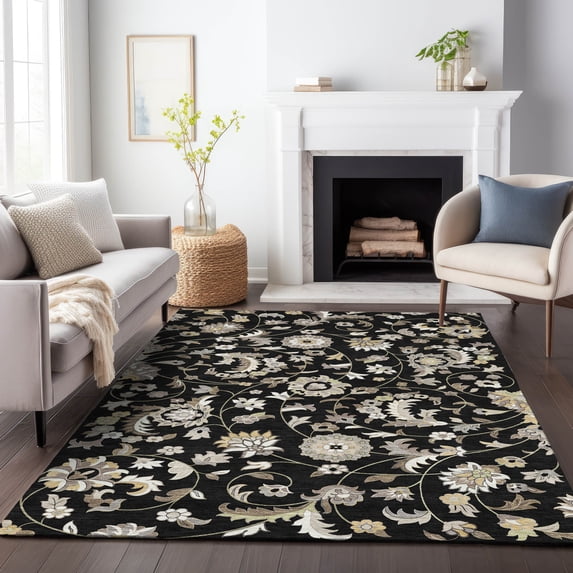 Addison Rugs Chantille Indoor/Outdoor Transitional Geometric, Abstract Black Washable Rectangle Rug, 8' x 10'