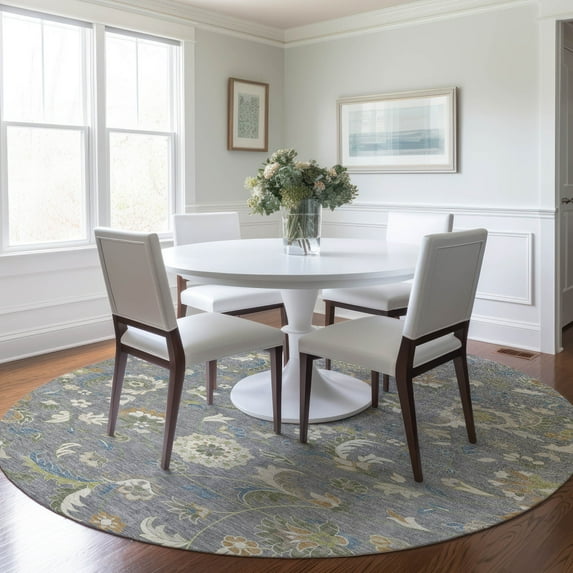 Addison Rugs Chantille Indoor/Outdoor Transitional Geometric, Abstract Gray Washable Round Rug, 8' x 8'