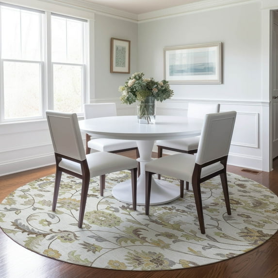 Addison Rugs Chantille Indoor/Outdoor Transitional Geometric, Abstract Ivory Washable Round Rug, 8' x 8'