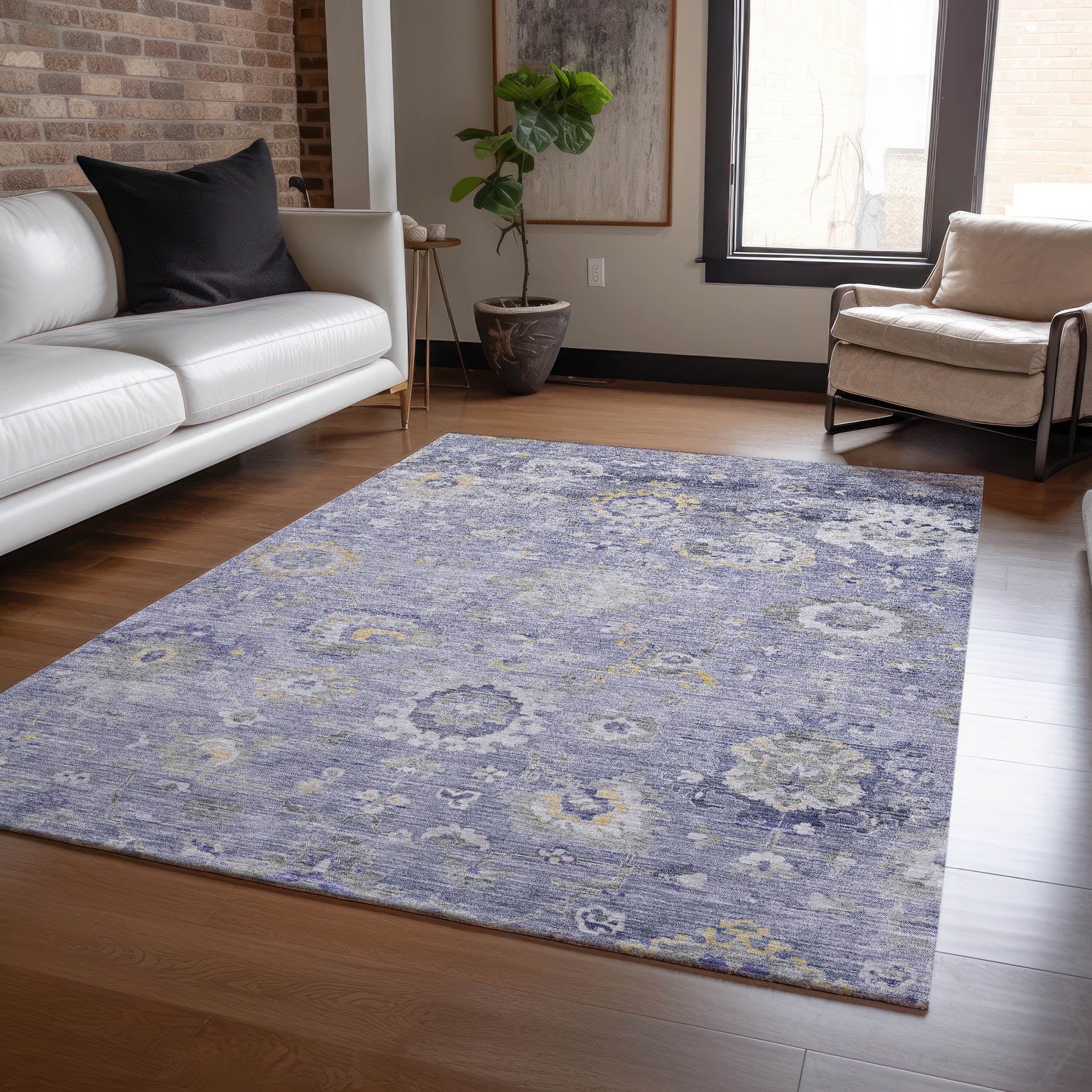 Lavender Flat Woven Synthetic Washable Rectangular Rug