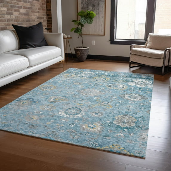 Addison Rugs Chantille Indoor/Outdoor Traditional Formal Teal Washable Rectangle Rug, 9' x 12'