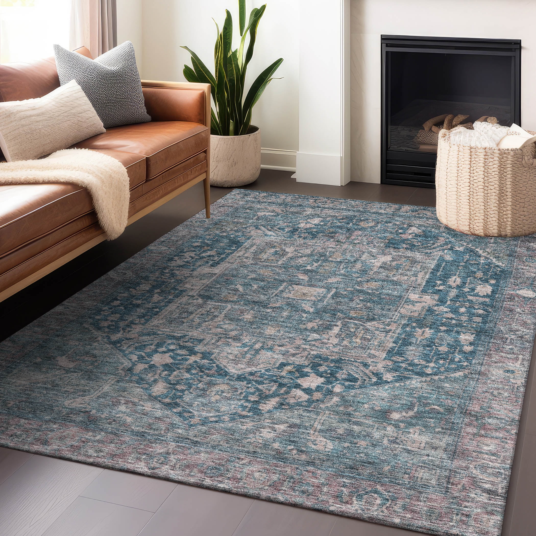 Addison Rugs Chantille Indoor/Outdoor Transitional Geometric, Abstract Blue Washable Rectangle Rug, 10' x 14'