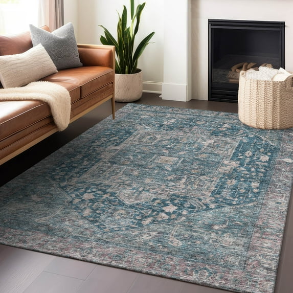 Addison Rugs Chantille Indoor/Outdoor Transitional Geometric, Abstract Blue Washable Rectangle Rug, 5' x 7'6"