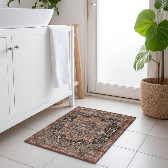 Addison Rugs Chantille Indoor/Outdoor Transitional Geometric, Abstract Charcoal Washable Rectangle Rug, 1'8" x 2'6"