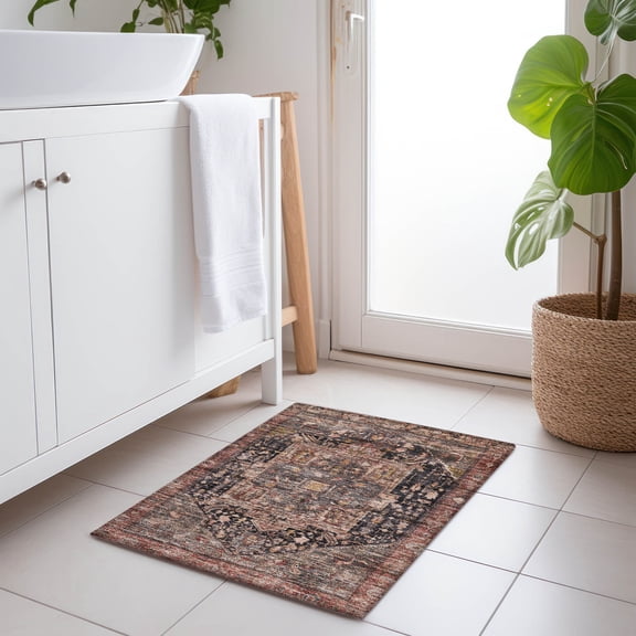 Addison Rugs Chantille Indoor/Outdoor Transitional Geometric, Abstract Charcoal Washable Rectangle Rug, 1'8" x 2'6"
