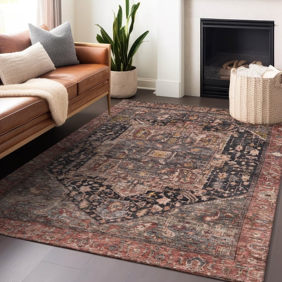 Addison Rugs Chantille Indoor/Outdoor Transitional Geometric, Abstract Charcoal Washable Rectangle Rug, 9' x 12'