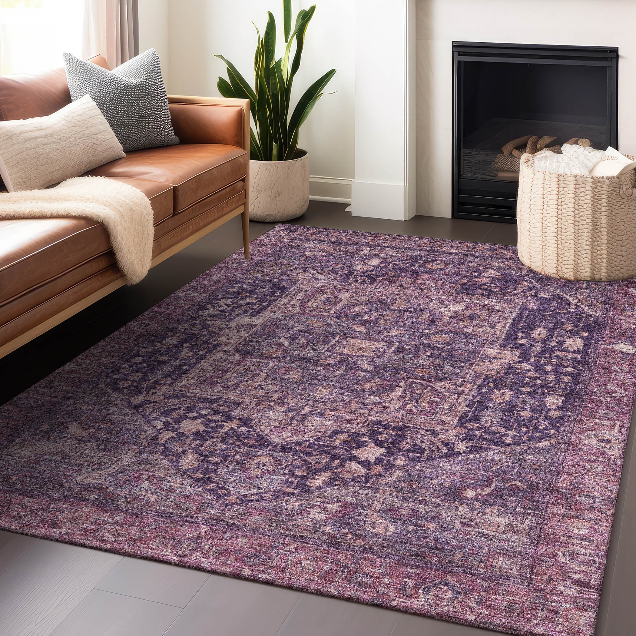 Addison Rugs Chantille Indoor/Outdoor Transitional Geometric, Abstract Eggplant Washable Rectangle Rug, 8' x 10'