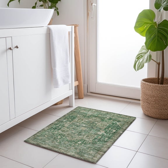 Addison Rugs Chantille Indoor/Outdoor Transitional Geometric, Abstract Emerald Washable Rectangle Rug, 1'8" x 2'6"