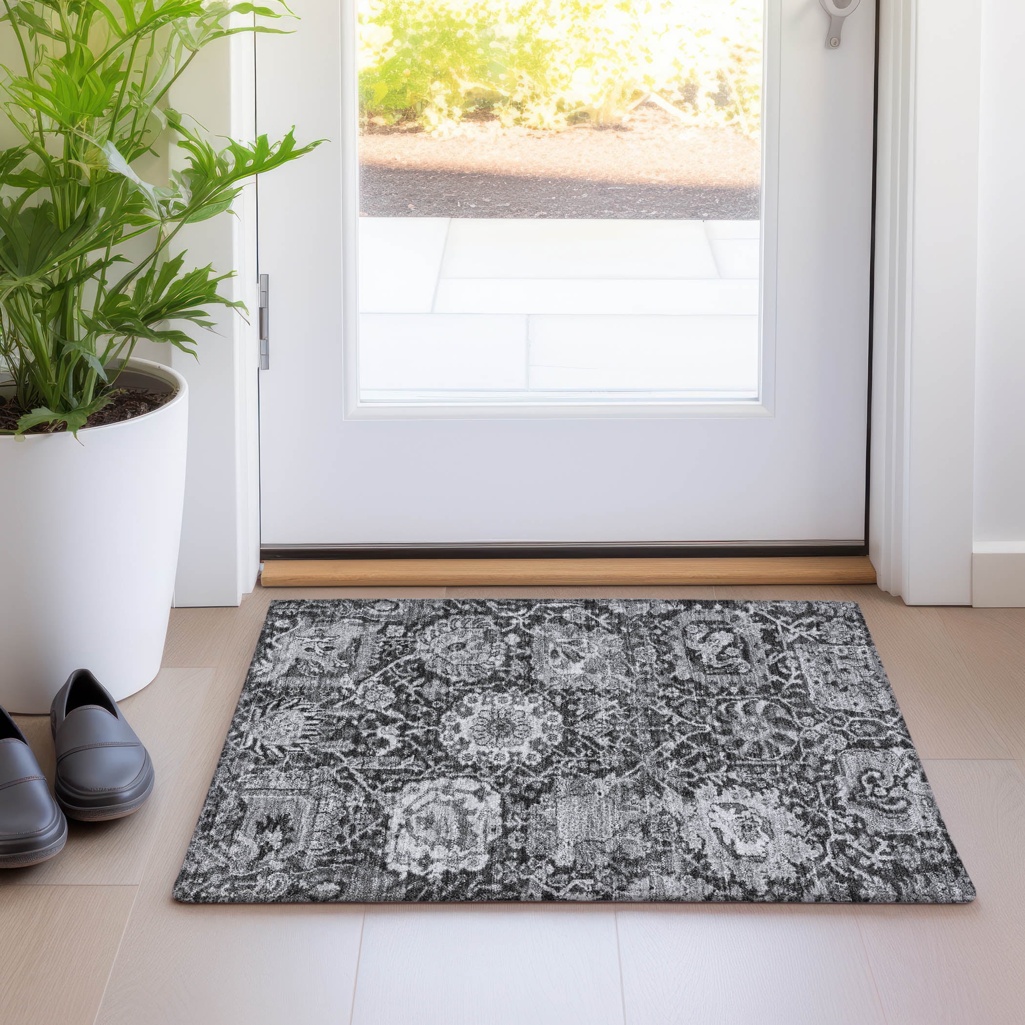 Red Synthetic Washable Rectangular Damask Rug 30" x 20"