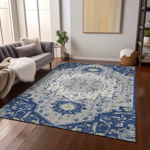 Addison Rugs Chantille Indoor/Outdoor Traditional Vintage Navy Washable Rectangle Rug, 3' x 5'