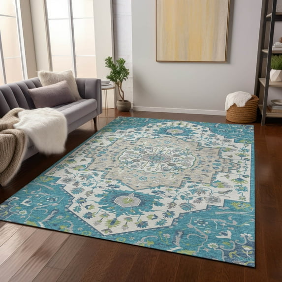 Addison Rugs Chantille Indoor/Outdoor Traditional Vintage Teal Washable Rectangle Rug, 2'6" x 3'10"