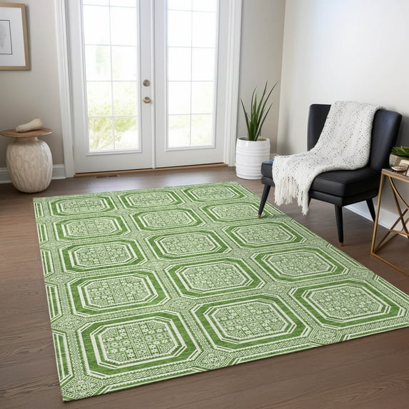 Addison Rugs Chantille Indoor/Outdoor Transitional Geometric Green Washable Rectangle Rug, 5' x 7'6"