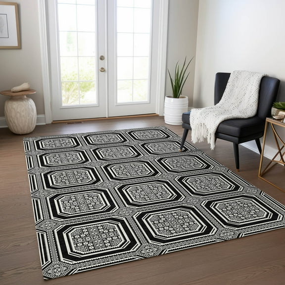 Addison Rugs Chantille Indoor/Outdoor Transitional Geometric Black Washable Rectangle Rug, 10' x 14'