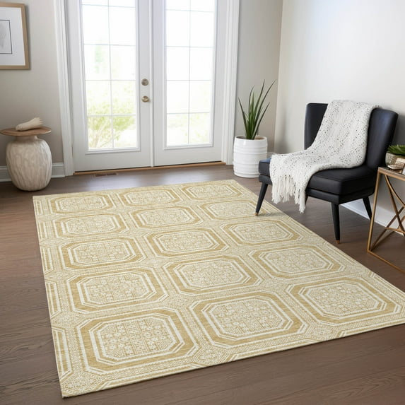 Addison Rugs Chantille Indoor/Outdoor Transitional Geometric Gold Washable Rectangle Rug, 10' x 14'