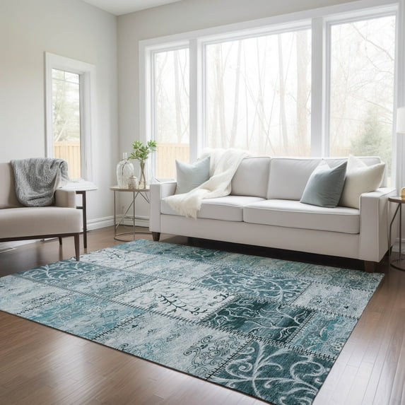 Addison Rugs Chantille Indoor/Outdoor Transitional Panel Teal Washable Rectangle Rug, 5' x 7'6"