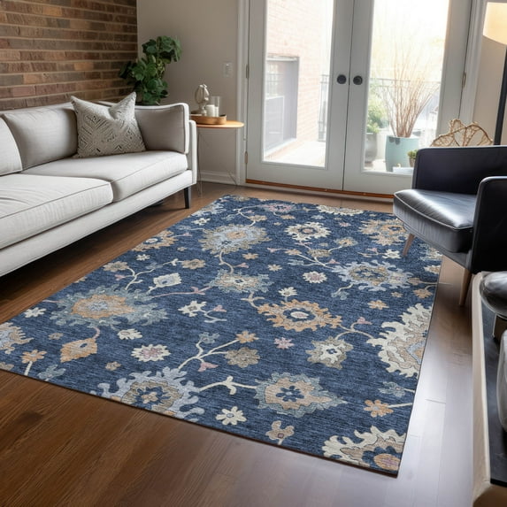 Addison Rugs Chantille Indoor/Outdoor Transitional Global Navy Washable Rectangle Rug, 5' x 7'6"