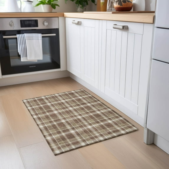 Addison Rugs Chantille Indoor/Outdoor Transitional Plaid Chocolate Washable Rectangle Rug, 1'8" x 2'6"