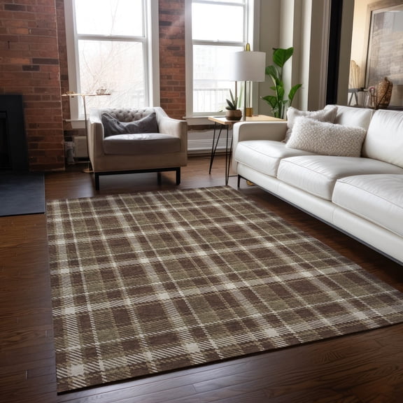 Addison Rugs Chantille Indoor/Outdoor Transitional Plaid Chocolate Washable Rectangle Rug, 8' x 10'