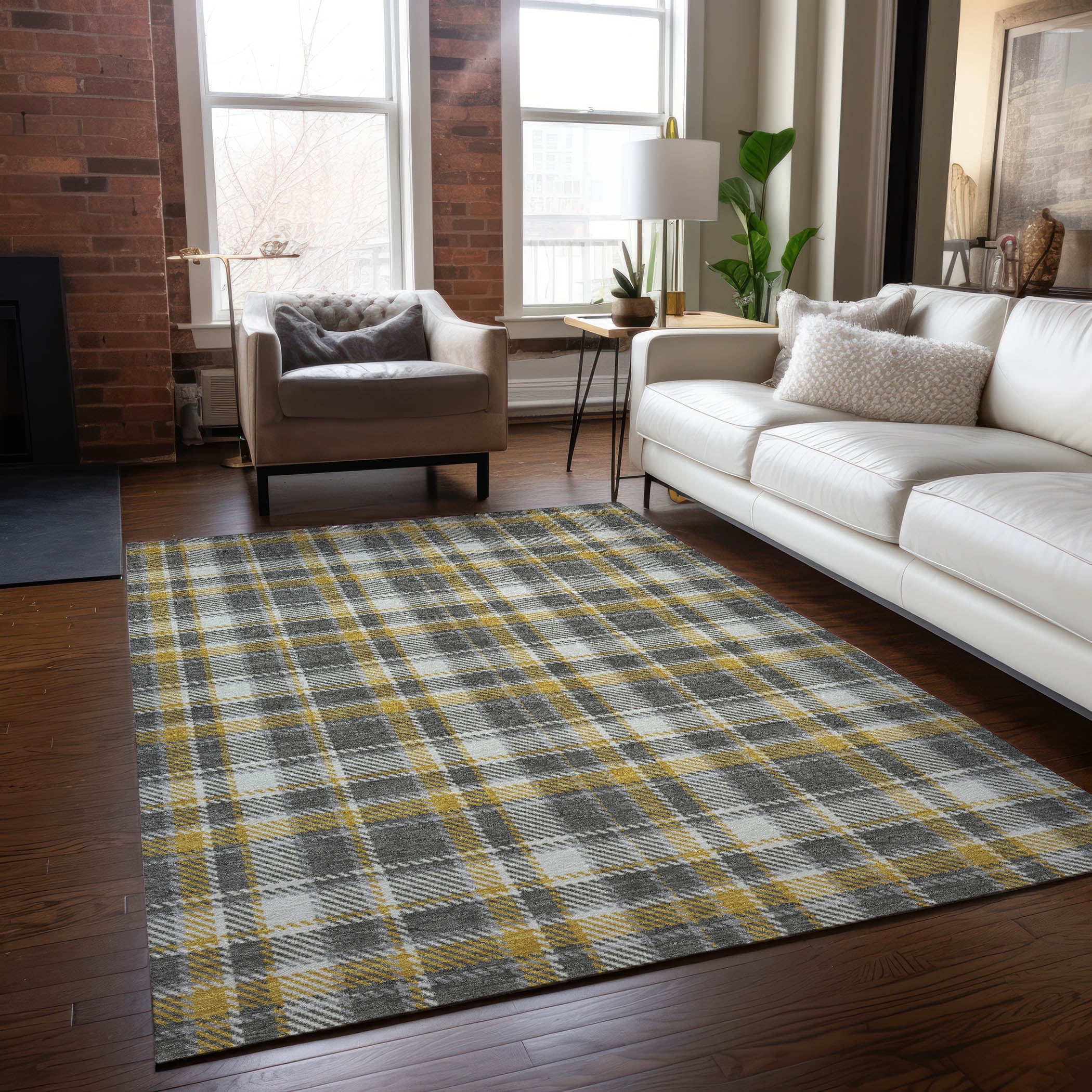 Addison Rugs Chantille Indoor/Outdoor Transitional Plaid Gray Washable Rectangle Rug, 10' x 14'