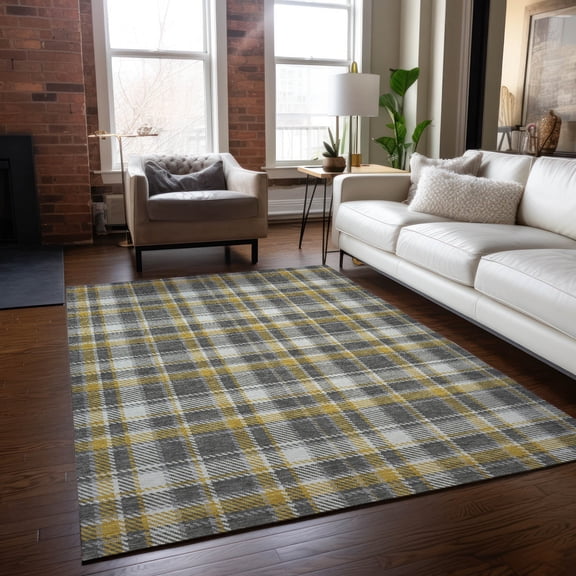 Addison Rugs Chantille Indoor/Outdoor Transitional Plaid Gray Washable Rectangle Rug, 9' x 12'