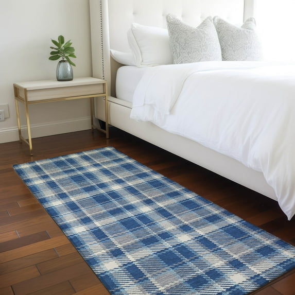 Addison Rugs Chantille Indoor/Outdoor Transitional Plaid Navy Washable Runner Rug, 2'3" x 7'6"