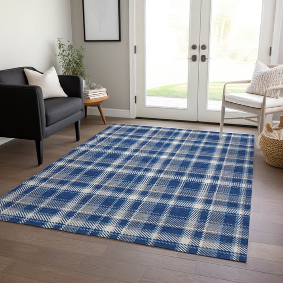 Addison Rugs Chantille Indoor/Outdoor Transitional Plaid Navy Washable Rectangle Rug, 5' x 7'6"