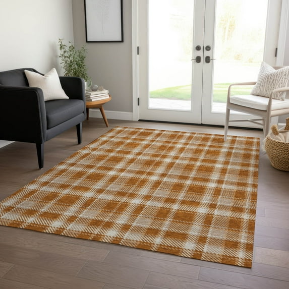 Addison Rugs Chantille Indoor/Outdoor Transitional Plaid Paprika Washable Rectangle Rug, 3' x 5'