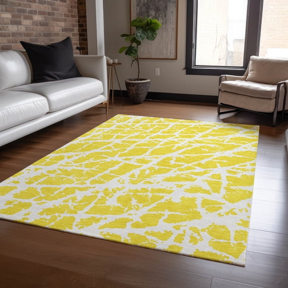 Addison Rugs Machine Washable Indoor/ Outdoor Transitional Yellow Crackle Chantille Rug Yellow - 5' x 7'6"