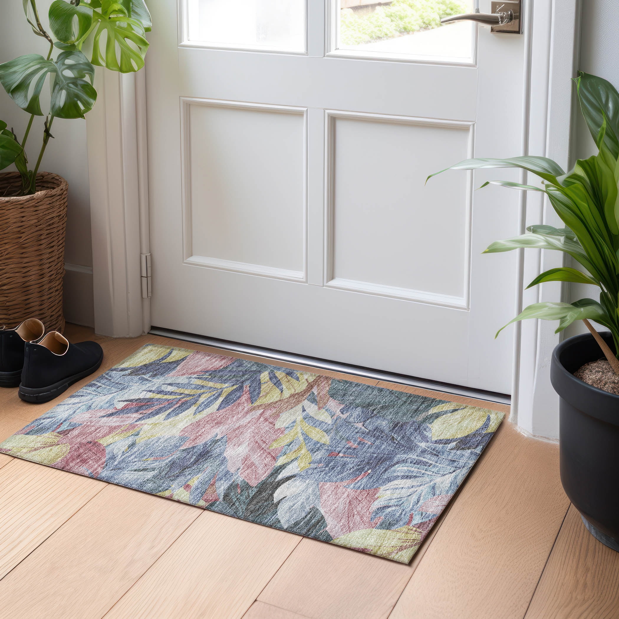 Multicolor Synthetic Flat Woven Washable Rectangular Rug