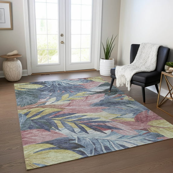 Addison Rugs Chantille Indoor/Outdoor Transitional Floral Denim Washable Rectangle Rug, 3' x 5'
