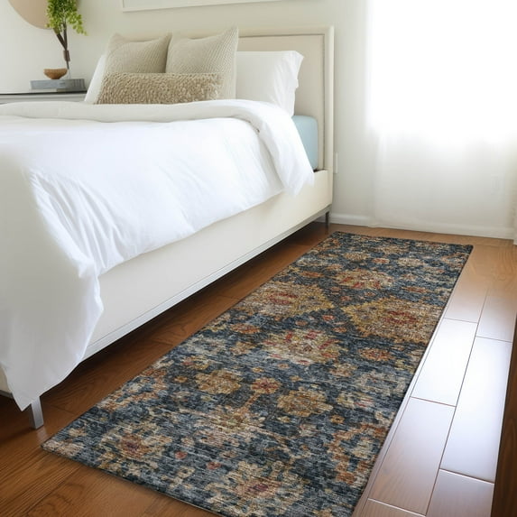 Addison Rugs Chantille Indoor/Outdoor Traditional Damask Navy Washable Runner Rug, 2'3" x 7'6"