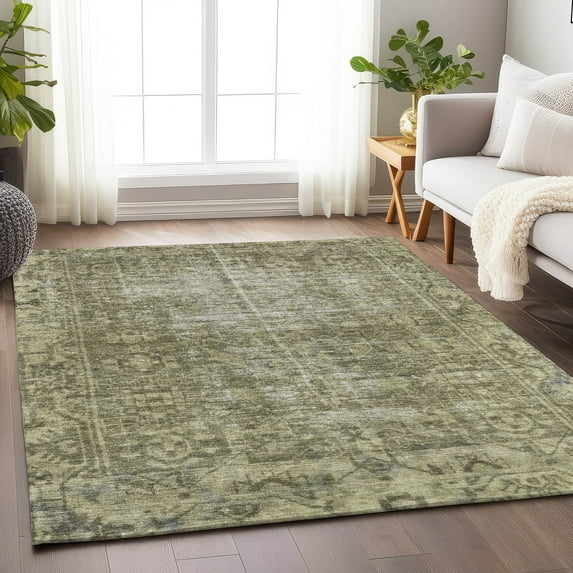 Addison Rugs Chantille Indoor/Outdoor Transitional Geometric, Abstract Olive Washable Rectangle Rug, 5' x 7'6"