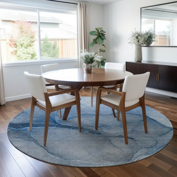 Addison Rugs Chantille Indoor/Outdoor Transitional Watercolors Blue Washable Round Rug, 8' x 8'