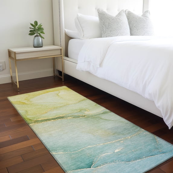 Addison Rugs Chantille Indoor/Outdoor Transitional Watercolors Green Washable Runner Rug, 2'3" x 7'6"