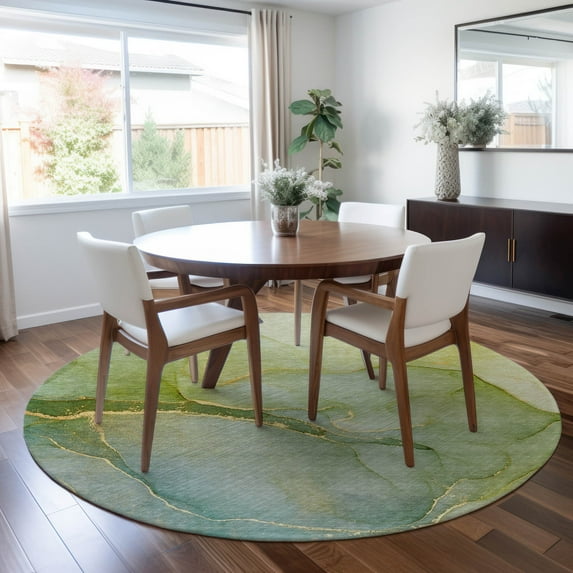 Addison Rugs Chantille Indoor/Outdoor Transitional Watercolors Green Washable Round Rug, 8' x 8'