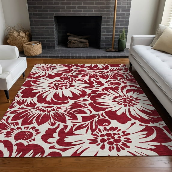 Addison Rugs Chantille Indoor/Outdoor Transitional Floral Burgundy Washable Rectangle Rug, 9' x 12'