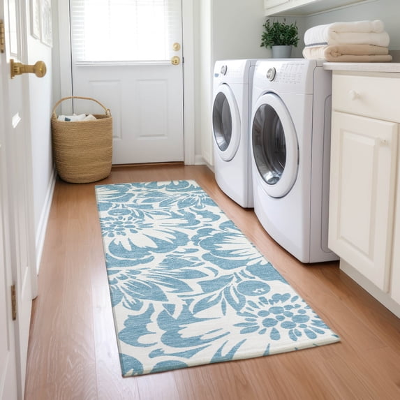 Addison Rugs Chantille Indoor/Outdoor Transitional Floral Denim Washable Runner Rug, 2'3" x 7'6"