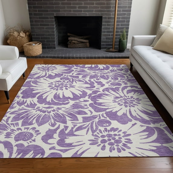 Addison Rugs Chantille Indoor/Outdoor Transitional Floral Purple Washable Rectangle Rug, 3' x 5'