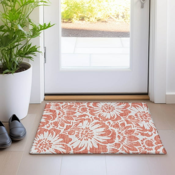 Addison Rugs Chantille Indoor/Outdoor Transitional Floral Salmon Washable Rectangle Rug, 1'8" x 2'6"