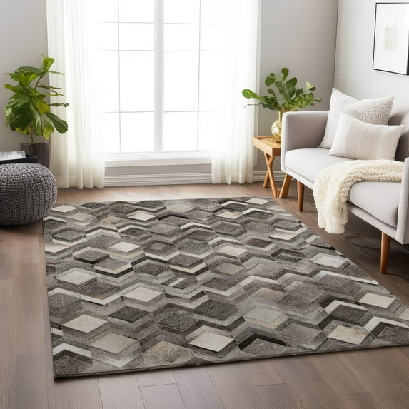 Addison Rugs Mayfield Washable Cowhide Herringbone Gray Rectangle Rug, 8' x 10'