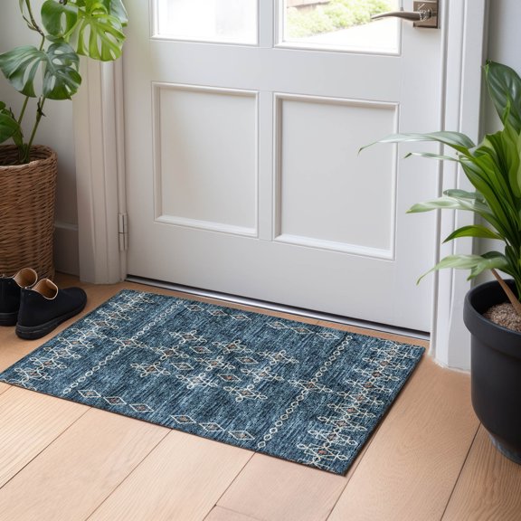 Addison Rugs Mayfield Washable Transitional Tribal, Boho Blue Rectangle Rug, 1'8" x 2'6"