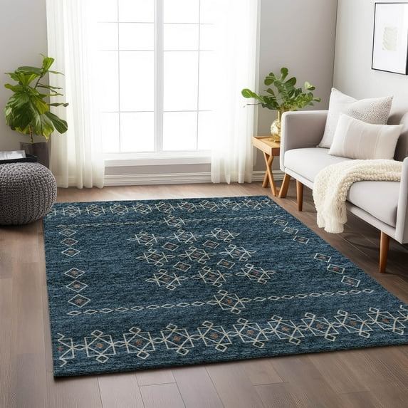 Addison Rugs Mayfield Washable Transitional Tribal, Boho Blue Rectangle Rug, 5' x 7'6"